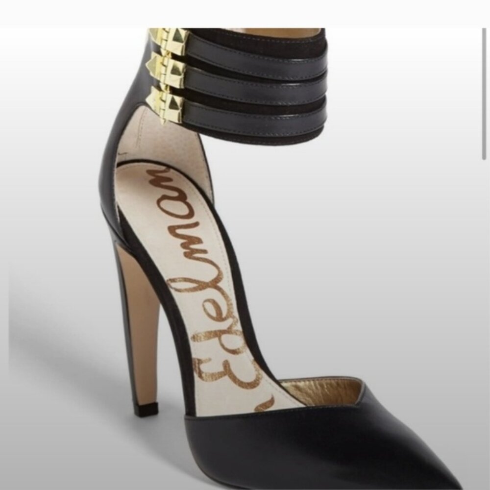 Sam Edelman Black Leather Stilettos Gold